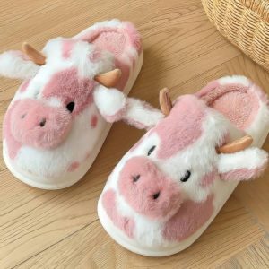 Chaussons vache rose