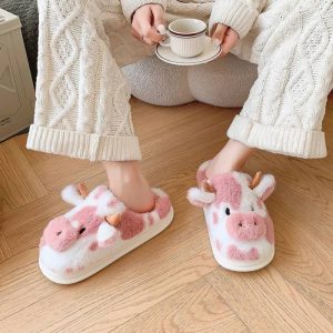 Chaussons vache rose