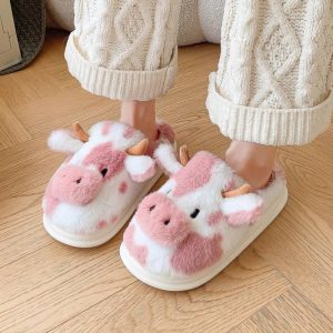 Chaussons vache rose