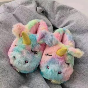 Pantoufle arc en ciel licorne