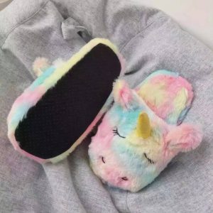 Pantoufle arc en ciel licorne