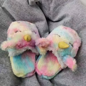 Pantoufle arc en ciel licorne